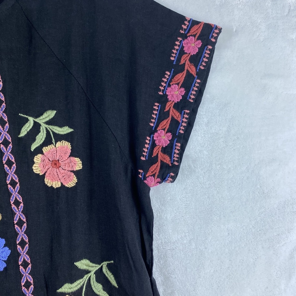 NWT Johnny Was Mini Dress Sz S Black Embroidered Floral Boho Gauzy MSRP $340 - Picture 13 of 16